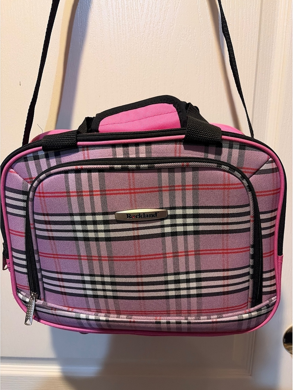 Rockland Pink Plaid Insulated Lunch Bag with Shoulder Strap